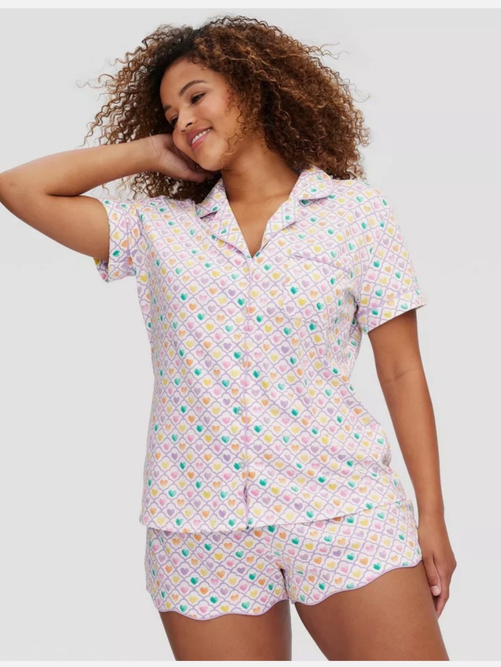 Store Exclusive Women's Geo Hearts Short Sleeves and Shorts Pajamas - S, 2X